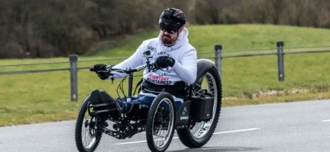 hudgells client martin hibbert using specially adapted bowhead hand bike concept group actions manchester arena bombing client