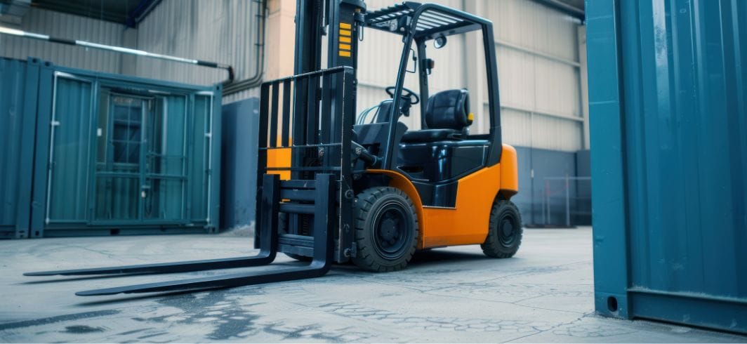 stationary forklift truck in warehouse concept accidents at work forlklift truck accident compensation claim client