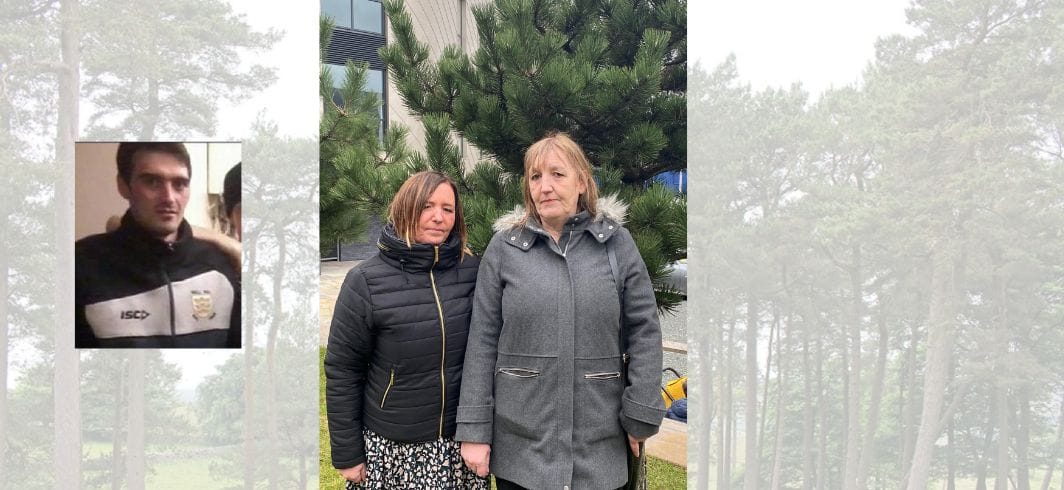jack barnes and his mother patricia grayson and companion looking into the camera concept inquests and public enquiries unlawfully killed client