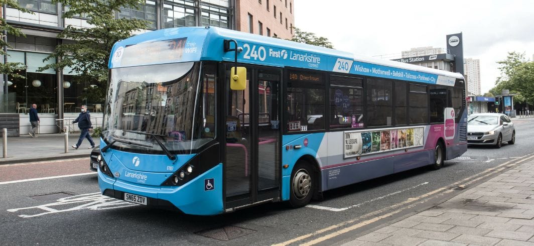 blue first group single decker bus in service public transport concept personal injury accidents in public places mini banner