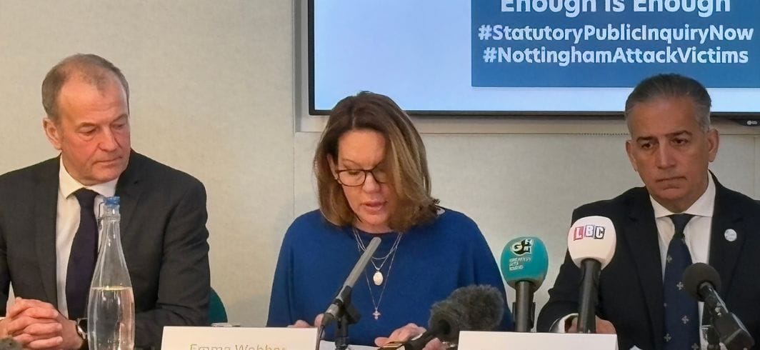 emma webber speaking at the nottingham press conference in london. concept inquests nottingham attack client