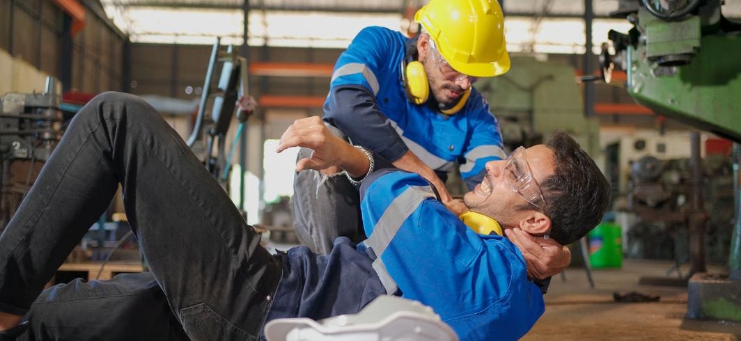 factory warehouse worked suffers workplace injury after accident concept personal injury lack of training inadequate training client