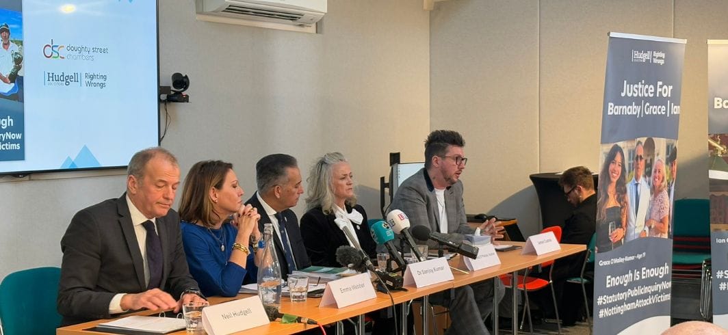 james coates speaking at the nottingham press conference in london. concept inquests nottingham attack client