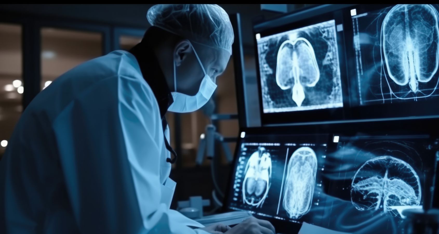 male surgeon analising brain scans representing head and brain injury compensation claims