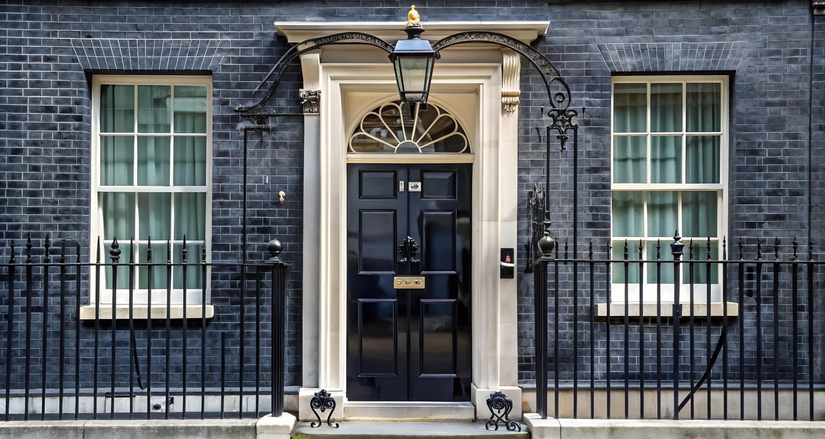 Black Door of 10 Downing Street, London. Concept Nottingham Attacks Public Inquiry.