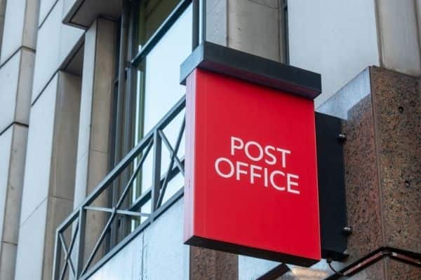 Post Office sign on the side of a building used to represent the Post Office Horizon scandal