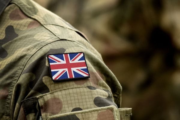 flag of united kingdom on military uniform uk army british armed forces soldiers representing military injury claims compensation claims