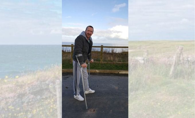 karl lusby using crutches near the sea concept personal injury accidents at work feature