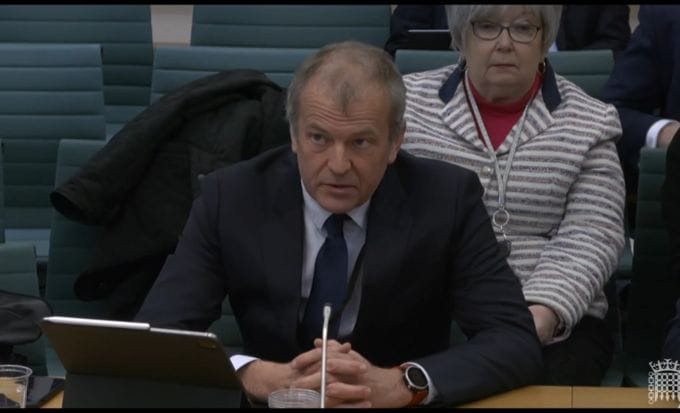 neil hudgell of hudgell solicitors giving evidence to mps at westminster regarding the post office scandal