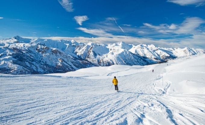 skier on a piste at ski resort concept accidents injuries abroad sports skiing injuries abroad