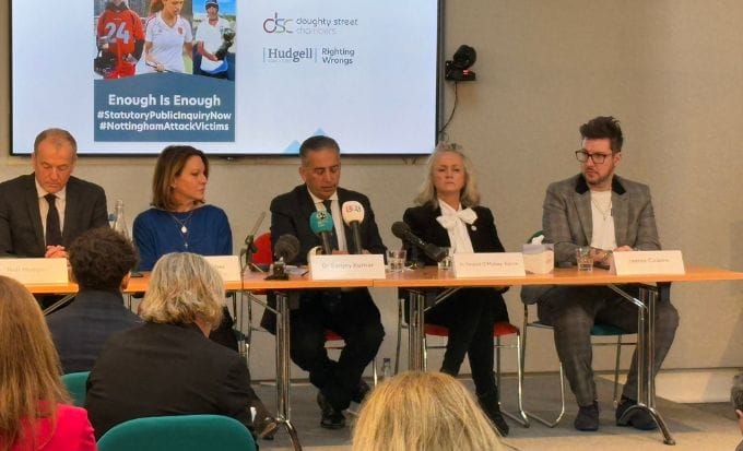 dr sanjoy kumar speaking at the nottingham press conference in london. concept inquests nottingham attack feature
