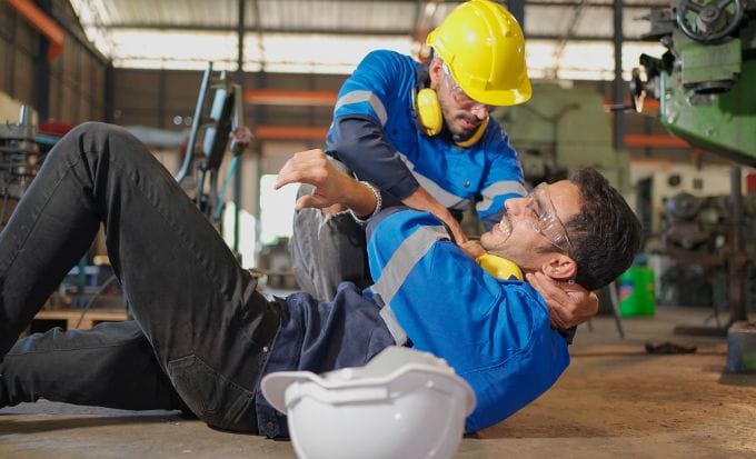 factory warehouse worked suffers workplace injury after accident concept personal injury lack of training inadequate training feature
