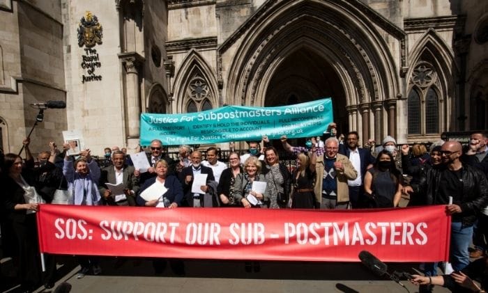 hudgell solicitors supporting victims of the post office horizon scandal outside magistrate court