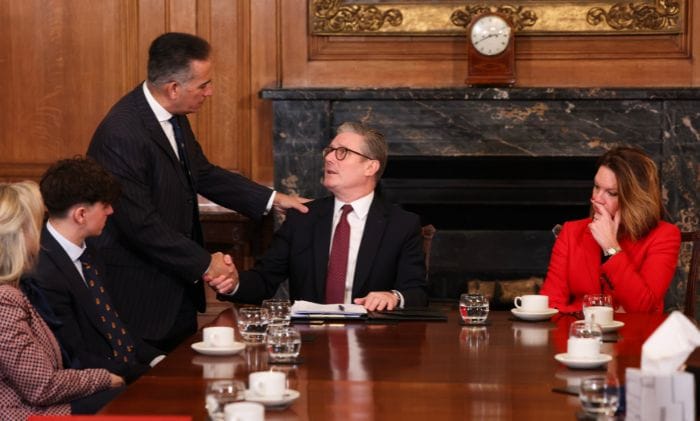 dr sanjoy kumar shaking hands with the prime minister keir starmer picture by simon dawson–no 10 downing street concept inquests and public inquries nottingham attacks