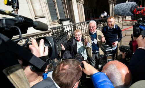 noel-thomas-a-victim-of-the-Post-Office-scandal-outside-the-High-Court-is-represented-by-Hudgell-Solicitors
